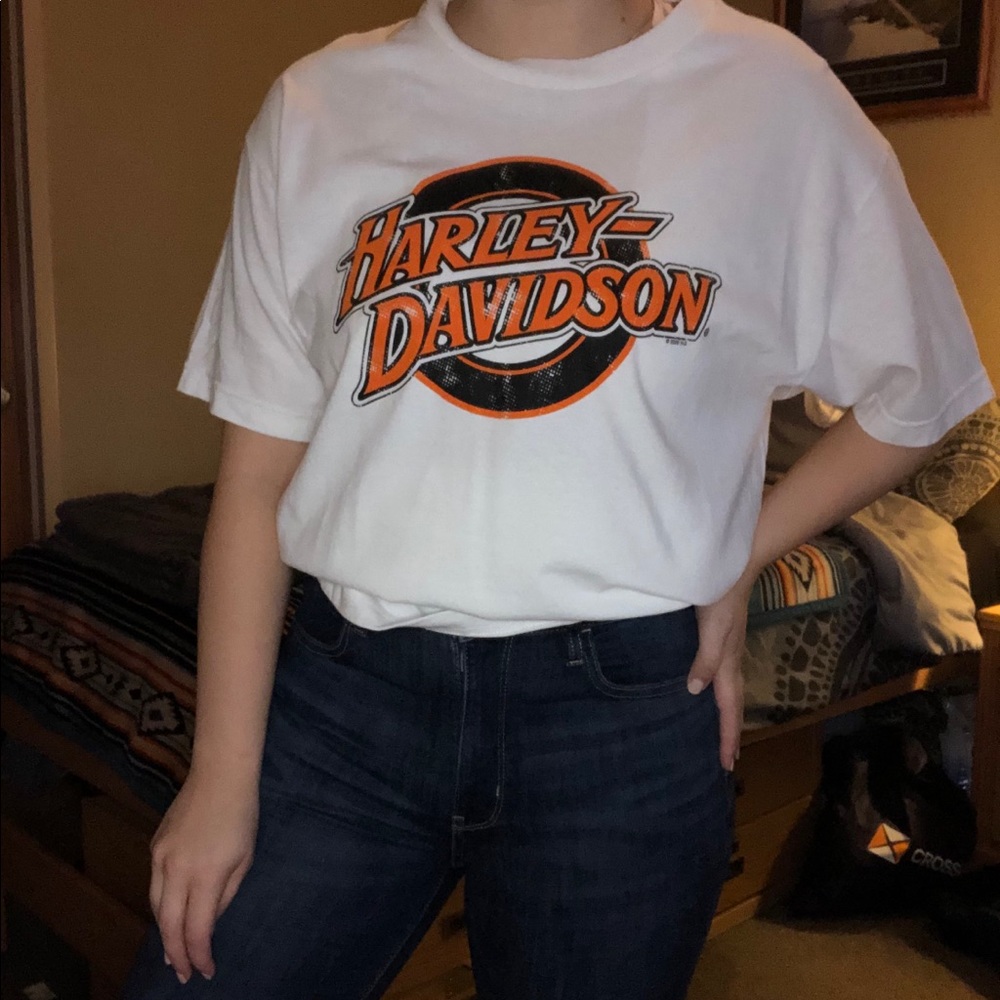 White & Orange Harley Davidson Tee